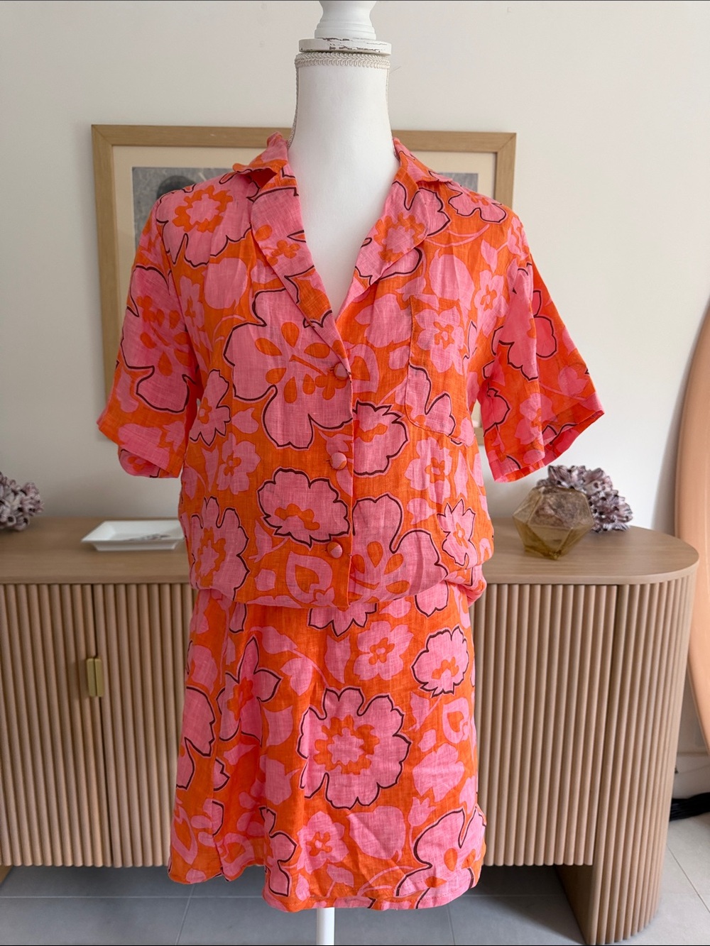 Vibrant Pink & Orange Floral Short Dress